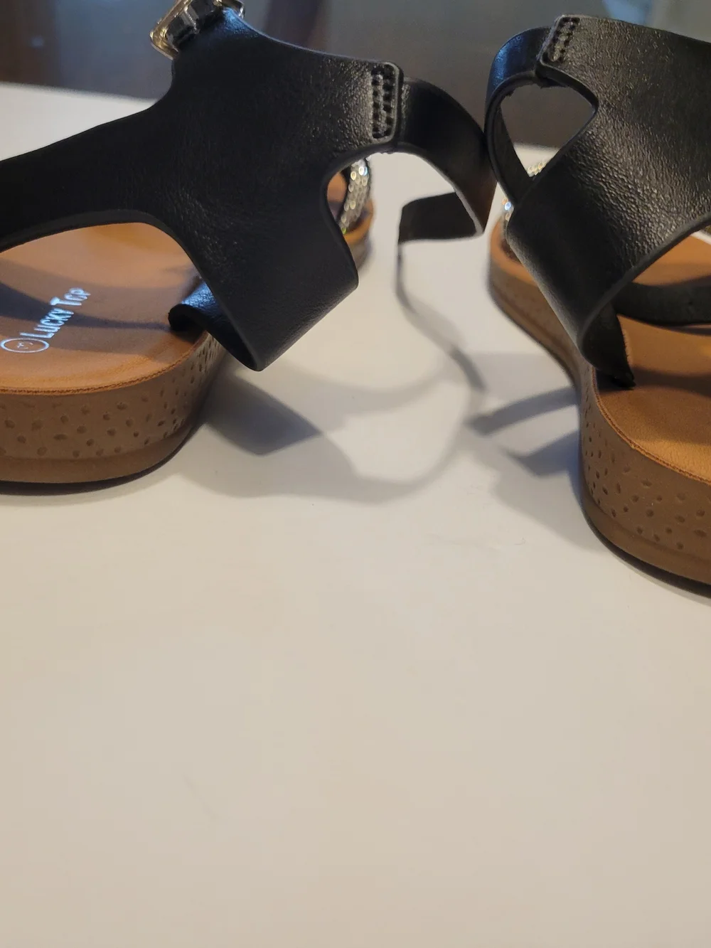 Crystal-Strap Ankle-Sandal in Black and Tan Girls Size 3